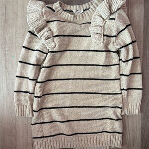 Striped Ruffle Sweater - Cream and Black